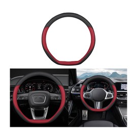 Adunsiaoto Universal Steering Wheel Cover, Nappa Leather Perforated Spliced Car Steering Wheel Cover, Rubber Inner Ring (Red)