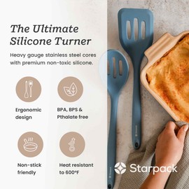 Starpack 'Head Turner' XL Premium Silicone Turner and Slotted Spatula - 13" Turning Spatulas High Heat Resistant to 600°F - Silicone Slotted Spatulas for Cooking - Non Stick Rubber Turning Spatula