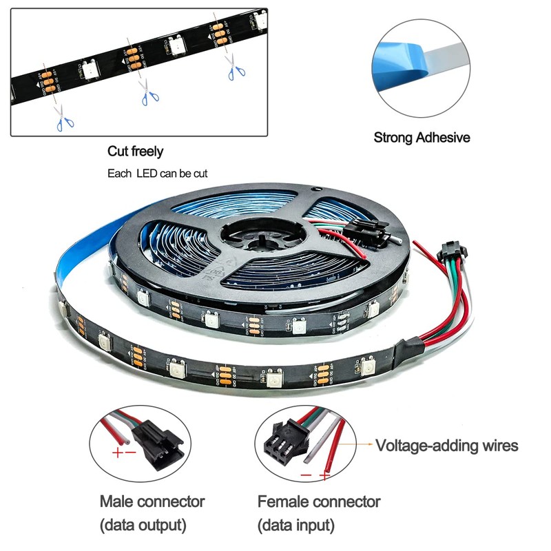 Tesfish WS2812B LED Strip IP65 Waterproof RGB Pixel Strip 5