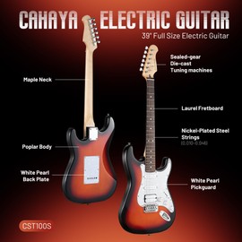 CAHAYA Electric Guitar Kit 39in - Full Size Electric Guitar Kit for Beginner Starter Poplar Solid Body with 10W Amplifier, Guitar Bag, Strap, Tuner, Cable, String, Picks