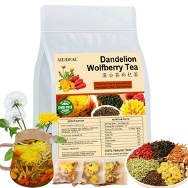 Dandelion Wolfberry Tea, 12 Pcs Organic Dandelion Tea for Kidneys & Liver Health, Eight Natural Chinese Herbal Ingredients Blend with Chrysanthemum, Wolfberry, Cassia Seed (144g (12gx12 packs)