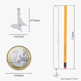 MICMIF Necklace with butterfly pendant made of 925 silver and zirconia, women's necklace butterfly necklace with 45 cm silver chain, jewellery for women and girls, Cubic Zirconia Sterling Silver