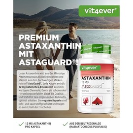 vit4ever Astaxanthin 12 mg AstaGuard® - 90 Vegan Capsules - High Dose & Laboratory Tested - 6 Month Supply - Premium Oleoresin from Haematococcus Pluvialis