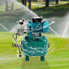 YUNLAIGOTOP 1HP Shallow Well Pump with Pressure Tank Automatic Water Booster Jet Pump Water Pump Booster System Stainless Steel Irrigation Pump for Home, Garden, Lawn -Green