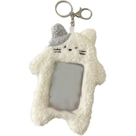 YLiiii 1Pc White Cartoon Plush Photocard Holder with Keychain Pendant Kawaii Cat Cute Card Sleeve Student Card and ID Cases Medium Size, Lightweight and Portable Women's Card Cases
