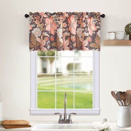 VOGOL Vintage Floral Printed Valance, Light Filtering Pinkish Flowers in Black Privacy Draperies, 1 Panel Rod Pocket Window Treatment for Small Window, 52 x 18 Inches