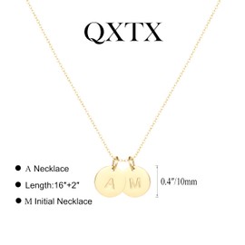 QXTX Initial Necklaces for Women,18K Gold Plated Dainty Letter Necklace for Women(A,M)