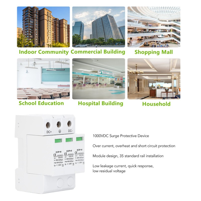 DC 1000V 40KA Surge Protector Arrester Protective Device for Photovoltaic