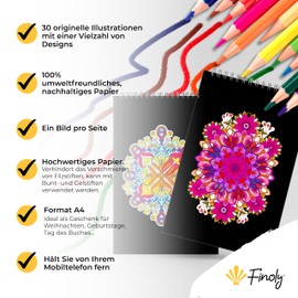 Finoly Mandala Colouring Book for Adults with 30 Original Illustrations, Mandala Book for Adults, Reduce Stress, Colouring Book, Mandala, A4 Format, Premium Paper, Spiral Bound, Volume 2