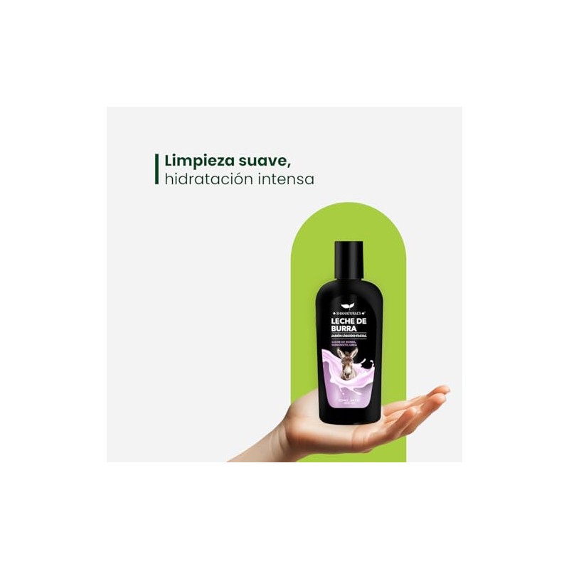 Shanatural's Jabón Líquido Facial Leche de Burra, Hidratación Intensa, Limpieza