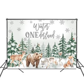 Fitumiw Winter Onederland Backdrop 7x5ft Woodland Animals Snowy Forest Photography Background Happy 1st Birthday Party Decorations Winter Wonderland Snowflakes Banner Photo Booth Props