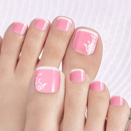 Kiiwah Pack of 48 Rose Toenails for Sticking, 12 Sizes Artificial Toenail Tips, Full Cover Acrylic Toenail Tips, Fake Nail Tips for Women, Girls, Nail Decoration