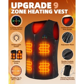 9 Heated Areas Electric Heated Vest Men Women, 2024 Upgrade 5V/7.4V 3 Temperature Control Heated Jacket USB Charge Heated Gilet for Cold Weather Outdoor Gift for Christmas Thanksgiving Birthday M
