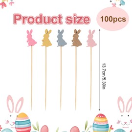 100pcs Easter Toothpicks, Cute Colorful Easter Bunny Cocktail Picks Rabbit Easter Toothpicks for Decorative Skewers Sticks Easter Party Supplies for Food Fruit Dessert