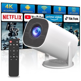 Sucetiho Mini Projector with WiFi and Bluetooth, Portable Outdoor Movie Projector Supports 4K/8K with Android System, Smart Proyector for Home Theater, Business Presentation, Gmaing