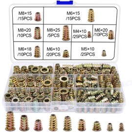 WJMY Screw Nut Threaded Inserts Wood Screw Thread 135 Pieces M4 M5 M6 M8 Inserts Screw Sleeve Assortment for Wood Furniture