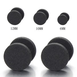 Men Women 6MM Black Sand Matt Screw Stud Earrings, Cheater Fake Plugs Gauges Illusion Tunnel