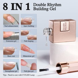 Double Rhythm 0.5Oz Nail Strengthener Rubber Gel Nail Polish 15ml Clear Builder in a Bottle Nail Thickening Extension Hard Structure Gel Glue (Clear 8 in 1-1)