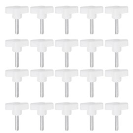 HARFINGTON 20pcs Wing Knobs M6 x 45mm Male Thread Plastic Tee Stud Knobs T Threaded Handles Hand Clamping Tightening Thumb Screws Thumbscrew, White