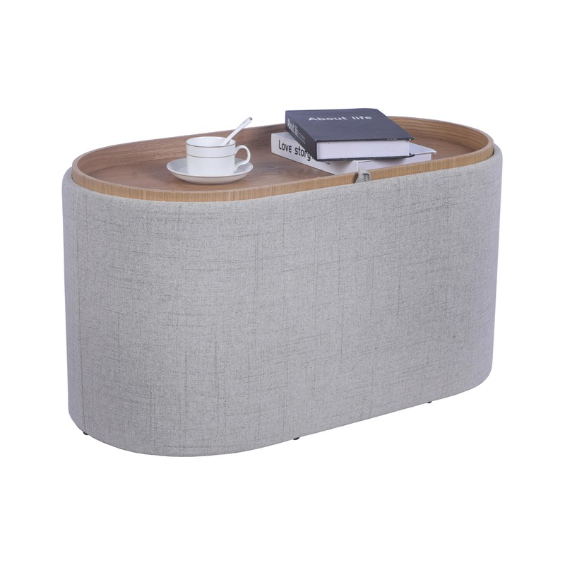 Techni Home Storage Ottoman with Reversible Tray Top, Natural