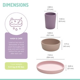 melii Non-Suction Silicone Plate, Bowl and Cup Set for Toddlers, Kids and Children (Purple, Grey, Pink)