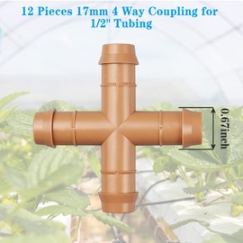 Jayee Drip Irrigation Fittings Kit for 1/2" Tubing, 18 Pieces Set (17mm)- 6 Tees, 6 Couplings, 6 Elbows - Barbed Connectors for Sprinkler Systems