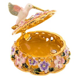 Coconut Grove Galleria Hummingbird Gold Trinket Jewelry Box Ring Holder Sparkling Rhinestones