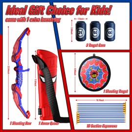 Bow and Arrow Set for Kids, Led Light Up Kids Bow and Arrow Set , Archery Set with Quiver & Web Target, 10 Suction Cup Arrows & another 3 Target Cans, Outdoor Games for 4-6 8-12 Year Old Boys