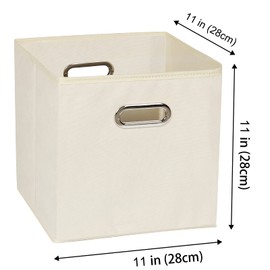Yunkeeeper storage bins Cubes, Fabric Cube Organizer with Handle, Foldable Cube Bins for Cloth or Accessary Storage, 11x11x11, Set of 6, (Creamy White)