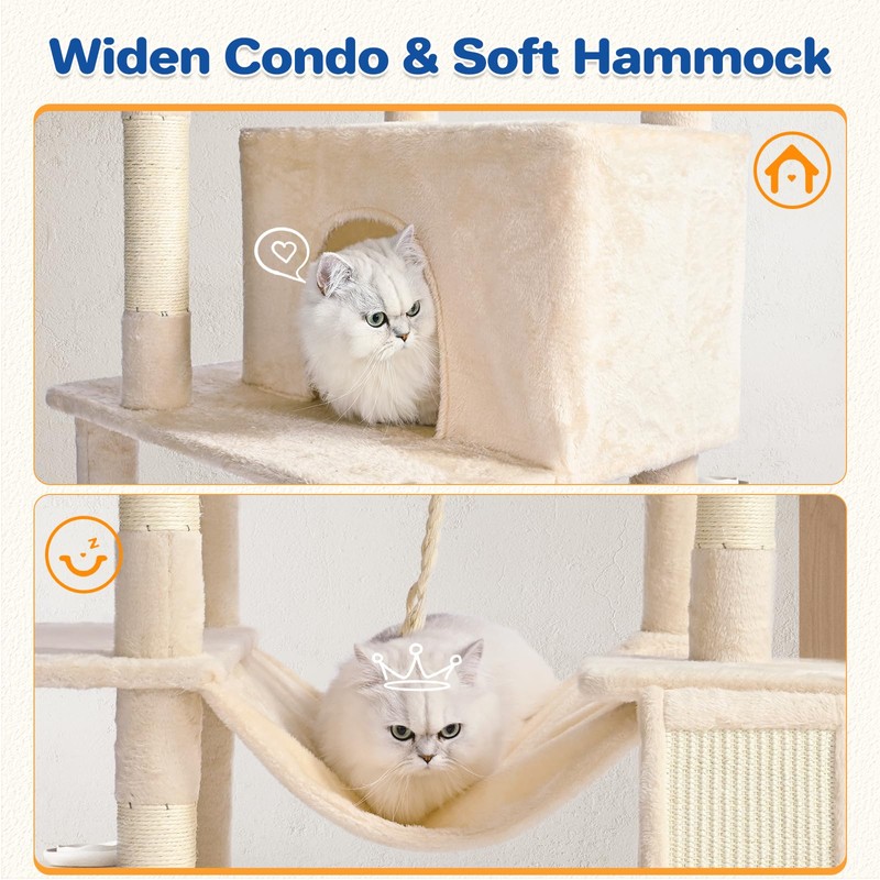 ABCPET Cat Tree Tower 63in Multi-Level Cat Tower for Indoor
