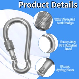 MCSDFN 2 Pcs 304 Stainless Steel Locking Carabiners 4 Inch Heavy Duty Locking Clips for Camping, Hiking, Swing & Hammocks