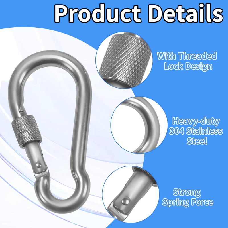MCSDFN 2 Pcs 304 Stainless Steel Locking Carabiners 4 Inch