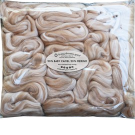 Baby Camel & Merino Fiber Blend. Luxuriously Soft Combed Top Wool Roving for Blending, Dyeing, Spinning & Felting