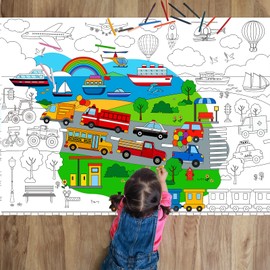 ZOIIWA Transportation Coloring Poster for Kids Giant Coloring Poster Large Traffic Car Coloring Tablecloth Jumbo Coloring Books for Kids Classroom Home Birthday Party Supplies Favor 31.4 x 43.3 Inch