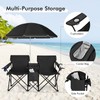 MAT EXPERT Folding Double Camp Chair w/Removable Umbrella, Portable Picnic