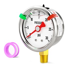 BOGERDACK 0-30psi Stainless Steel Glycerin Liquid Filled Pressure Gauge1/8 NPT 1.5" Dial, Lower Mount for Pressure Testing of Water, Oil and Air (with Range Mark Pointer)
