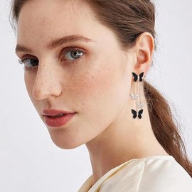 Sparkling Butterfly Ear Cuff for Women No Piercing Clip On Earrings Rhinestone Butterfly Earrings Summer Earrings Purple Earrings for women Ear Wrap Butterfly Jewelry for Wedding