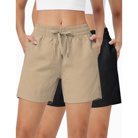 ZUTY - Paquete de 2 pantalones cortos deportivos para mujer, de 5 pulgadas, pantalones cortos básicos para correr, ligeros de secado rápido, pantalones cortos de entrenamiento de gimnasio con