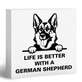 ANIANG Life Is Better with A German Shepherd Wooden Box Sign, German Shepherd Gifts, German Shepherd Decor, Dog Mom Gifts for Women, Dog Lover Gifts Wood Block Box Sign for Home Wall Shelf Decor