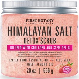 First Botany First Botany Himalayan Salt Body Scrub with Collagen & Stem Cells, Natural Exfoliating Salt Scrub Body & Face Souffle (20 oz)