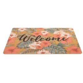 UTOWO Easter Tulip Flowers Welcome Doormat for Spring Easter Non-Slip Floral Frontdoor Mats Faux Coir Hello Summer Outdoor Mats Decor Mats 17" x 29"