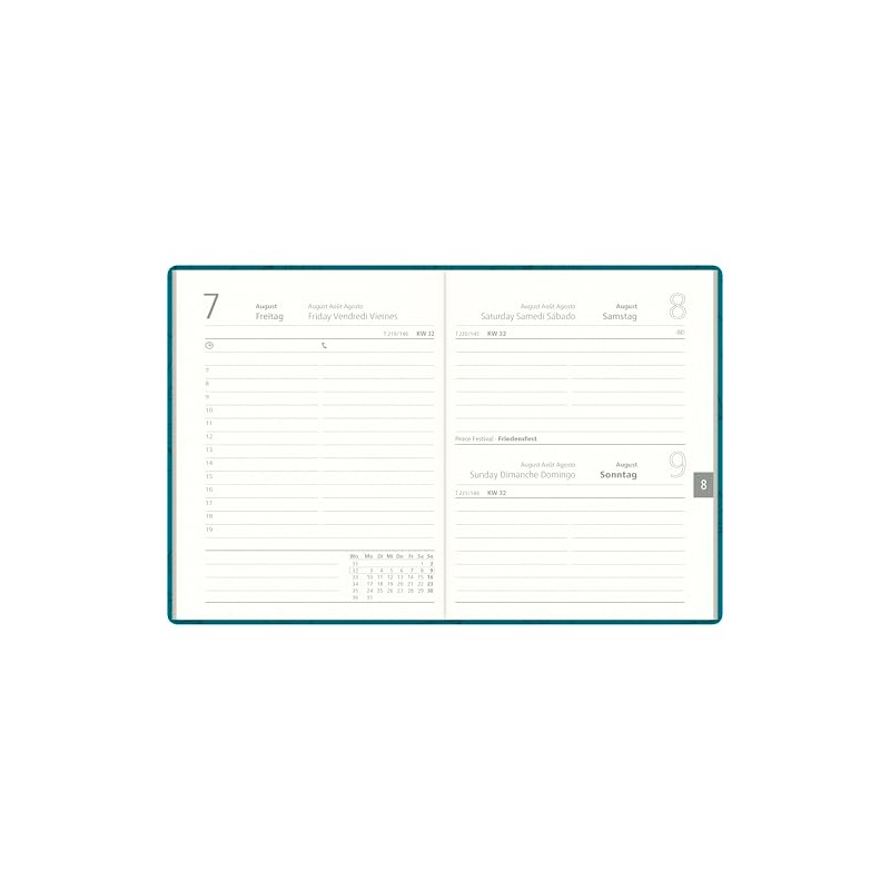 Taschenkalender türkis 2026 - Bürokalender 10,2x14,2 - 1 Tag auf