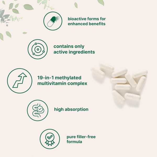 Men's Multivitamin, Methylated B-Vitamins, Clean Label & Vegan, High Strength.