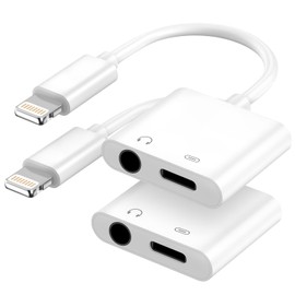 Apple MFi Certified 2-in-1 Lightning to 3.5mm Headphone Jack Adapter,Fast Charger&Aux Audio Splitter Dongle for iPhone-Car AUX,Home,Gym,Travel,Compatible with iPhone 14/13/12/11/XR/X/8/7,2Pack,White