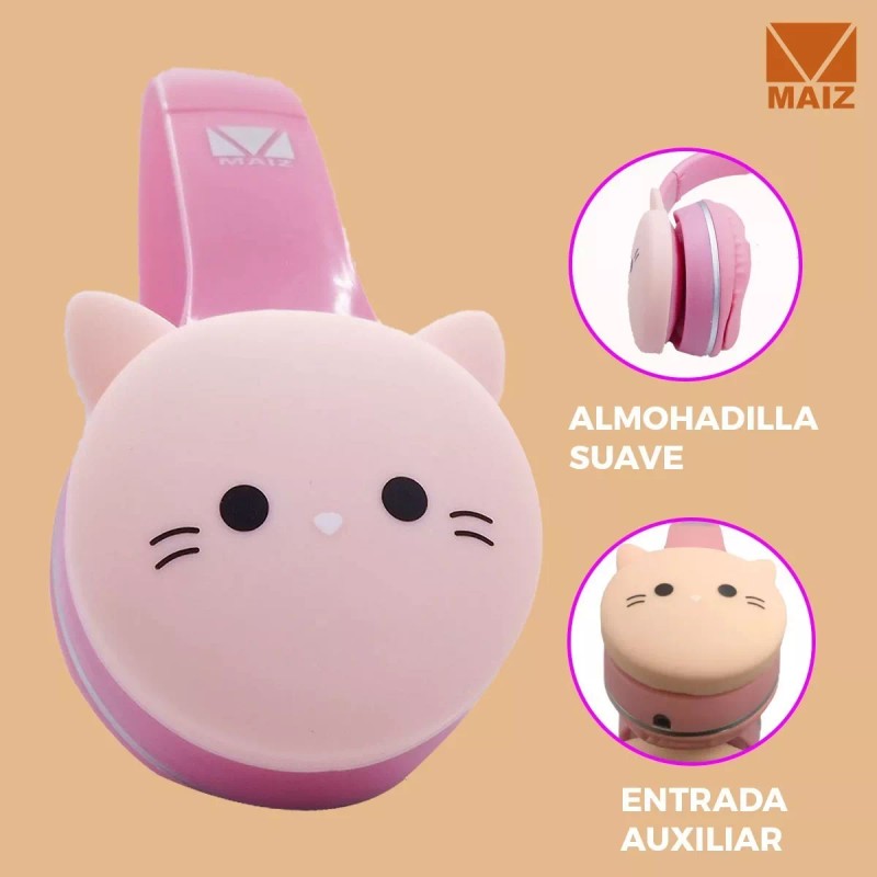 Maíz Audifono Manos Libres Diadema Ajustable Alambrico Color Gato