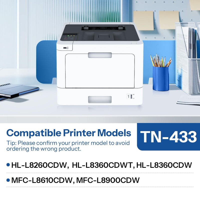 TN433BK TN433 High Yield Black Toner Cartridge Replacement for Brother