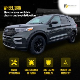 Trim Illusion Set of 4 Gloss Black Wheel Skins - WSK719-18BLK ABS Plastic Wheel Covers 18 Inch - Compatible with 2020-2024 Ford Explorer XLT - Full Surround Edge, Tight Fitment, with Center Cap