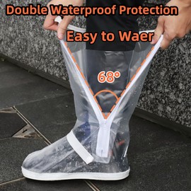 R2Depot Waterproof Shoe Covers Reusable Rain Snow Shoe Covers Non Slip Shoe Protector for Women Men (Black White, Large)