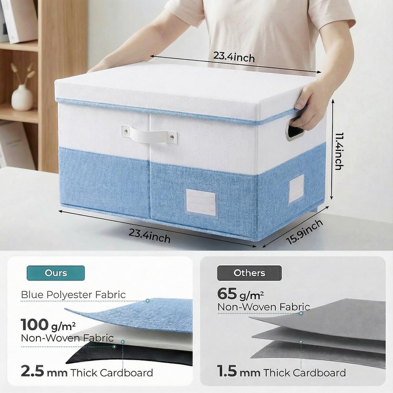 PRANDOM Storage Bins with Lids [3-Pack] Linen Fabric Foldable Storage