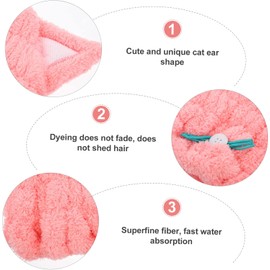 Housoutil Gorro de Toalla para Secar el Cabello Orejas de Gato Rosa Fibra Superfina, Absorción Uniforme, Reduce Daño y Quiebre, Diseño de Gato para Mujeres